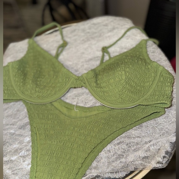 SunHoney Matcha Latte Smocked Bikini Lime green size Small - Picture 2 of 14